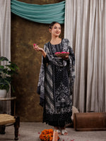 Thumbnail for Yufta Black Hand Embroidery Silk Straight Kurta And Trouser With Dupatta Set