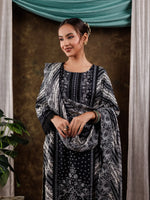 Thumbnail for Yufta Black Hand Embroidery Silk Straight Kurta And Trouser With Dupatta Set