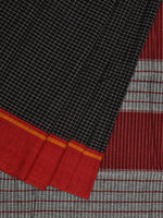 Thumbnail for Black ilkal Cotton Handloom Saree with Checks and Ganga-Jamuna Border Design No Blouse - Global Threads - Distacart