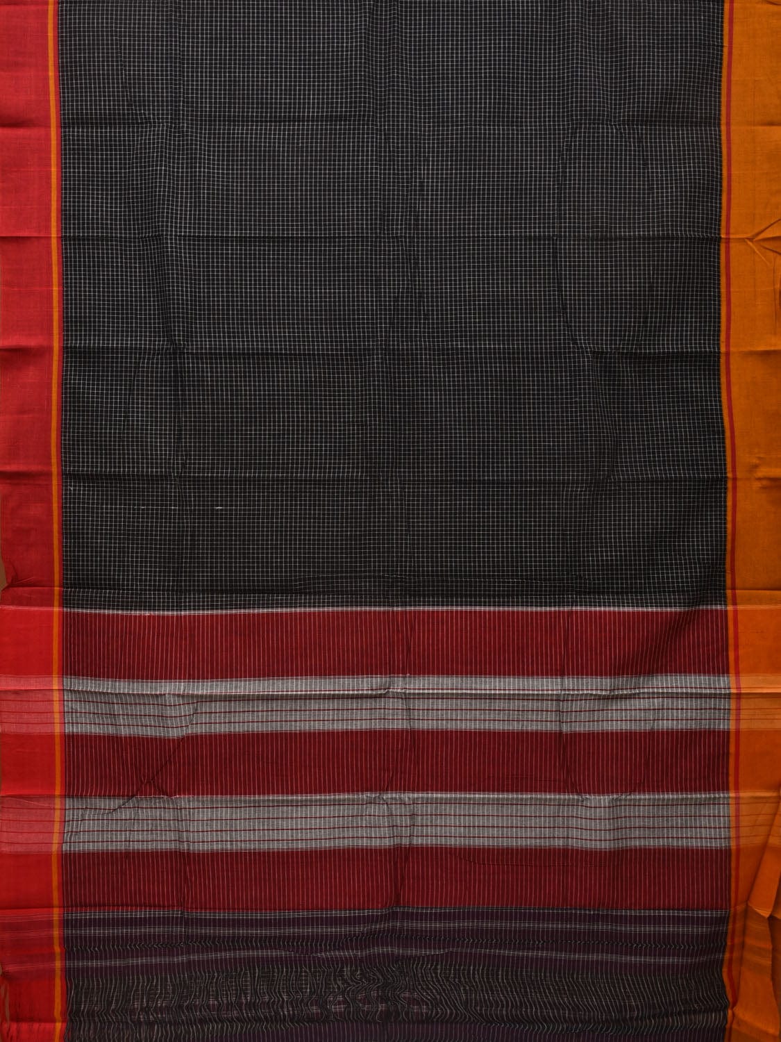 Black ilkal Cotton Handloom Saree with Checks and Ganga-Jamuna Border Design No Blouse - Global Threads - Distacart