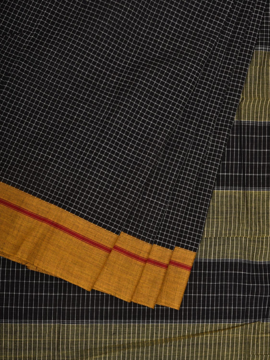 Black ilkal Cotton Handloom Saree with Checks Design No Blouse - Global Threads - Distacart