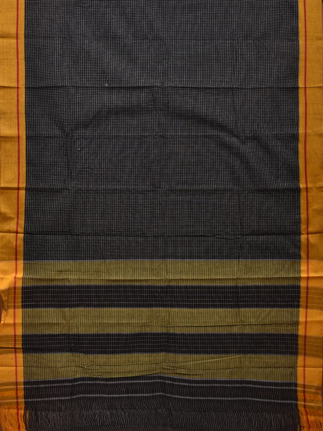 Black ilkal Cotton Handloom Saree with Checks Design No Blouse - Global Threads - Distacart