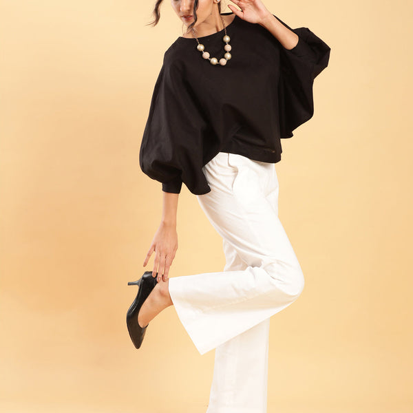 BohoJazz Can Never Go Wrong - Black Kimono Top with White Bell Bottom Co-ord Set