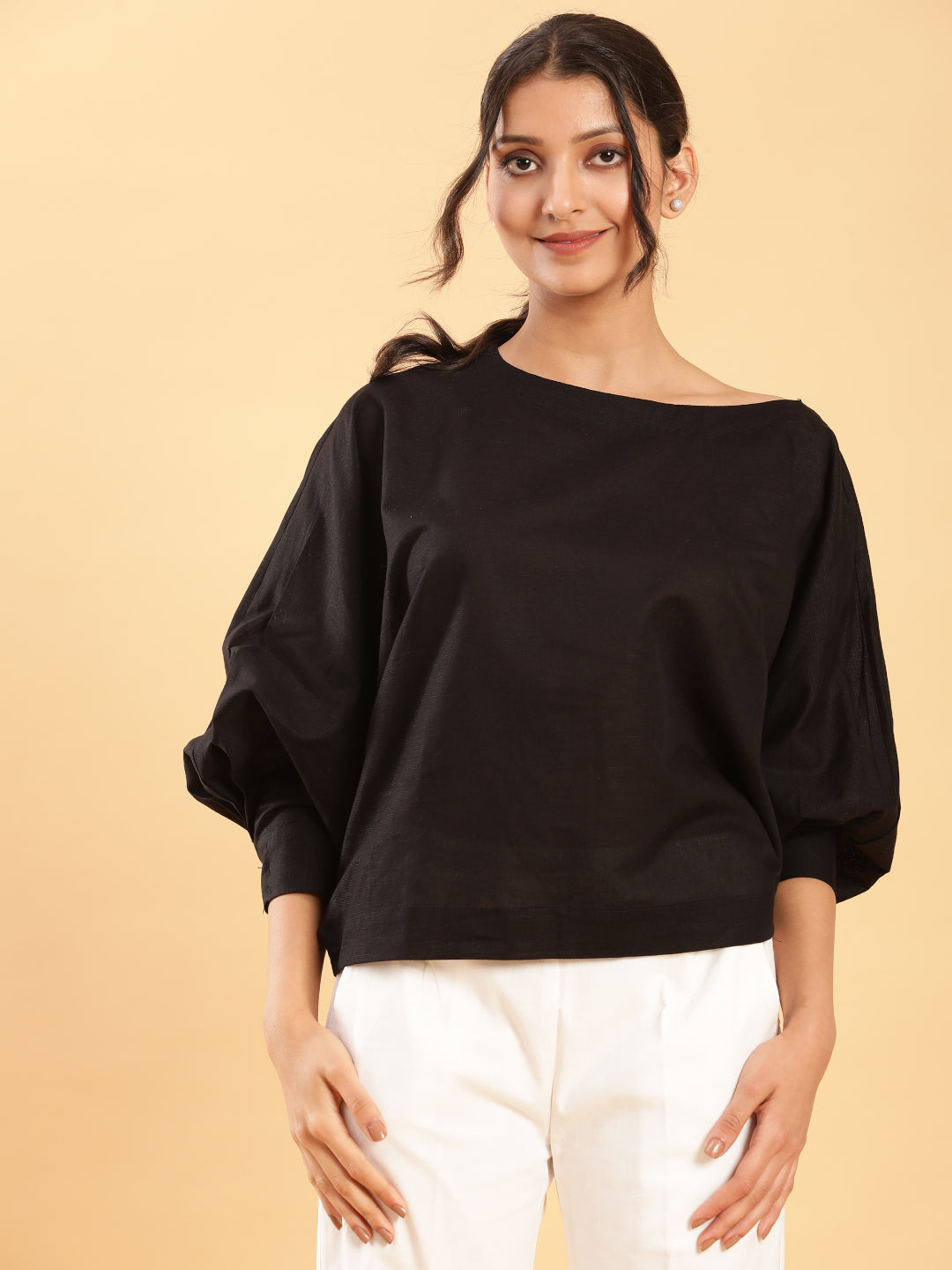 BohoJazz Can Never Go Wrong - Black Kimono Top with White Bell Bottom Co-ord Set
