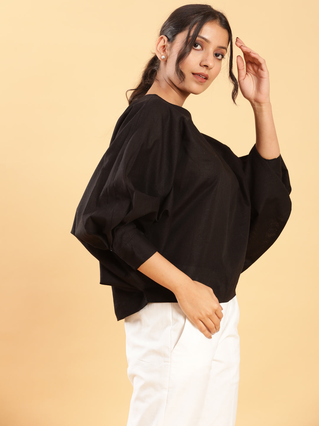 BohoJazz Can Never Go Wrong - Black Kimono Top with White Bell Bottom Co-ord Set