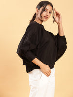 Thumbnail for BohoJazz Can Never Go Wrong - Black Kimono Top with White Bell Bottom Co-ord Set