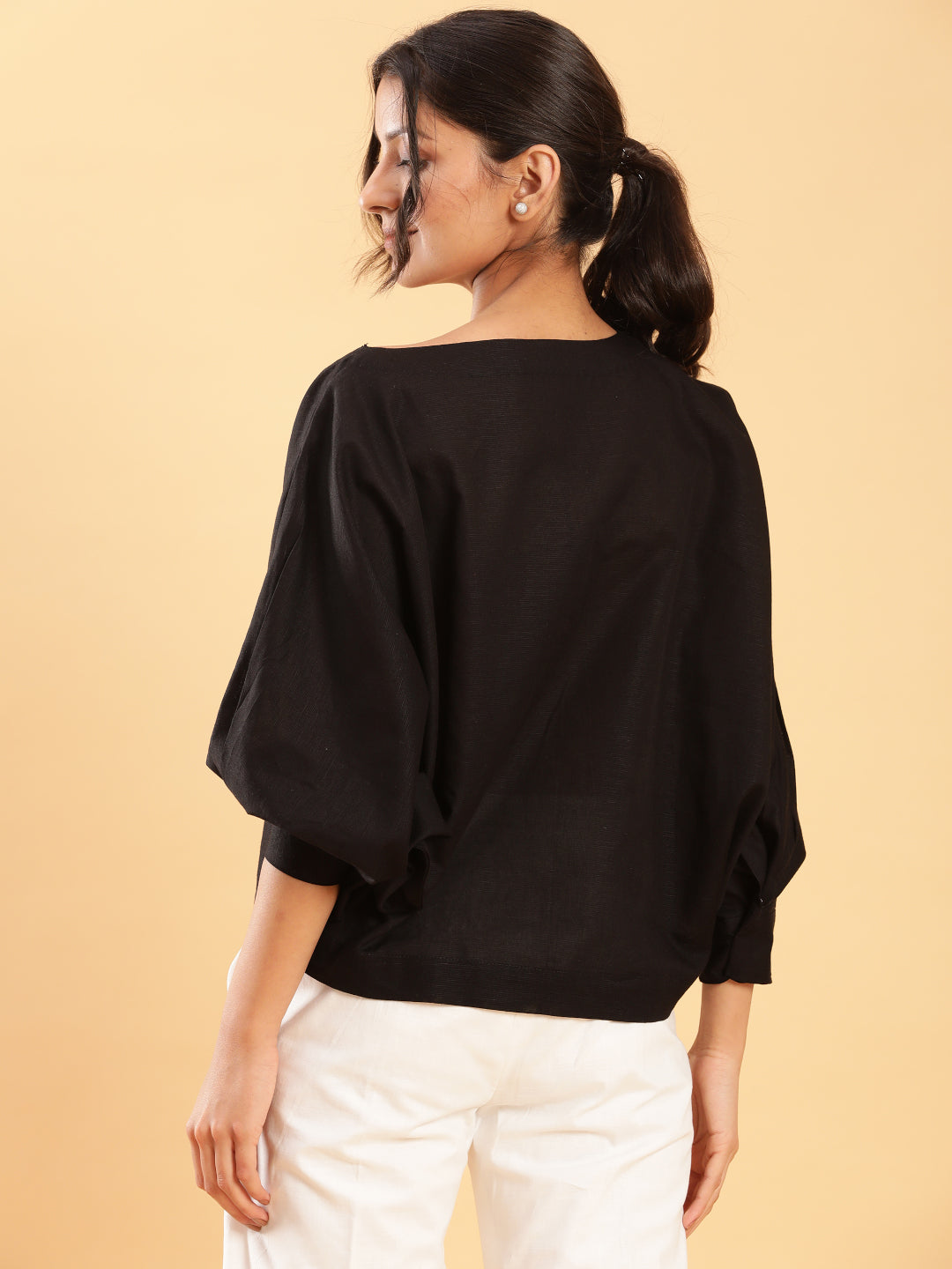 BohoJazz Can Never Go Wrong - Black Kimono Top with White Bell Bottom Co-ord Set