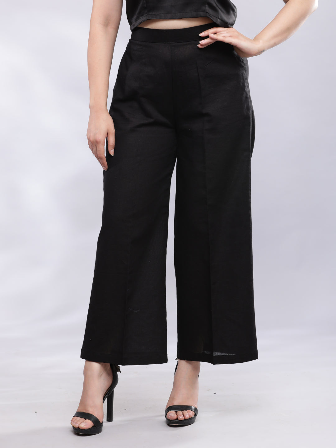 BohoJazz Black Linen Cropped Trousers with Flare