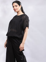 Thumbnail for BohoJazz Black Linen Cropped Trousers with Flare