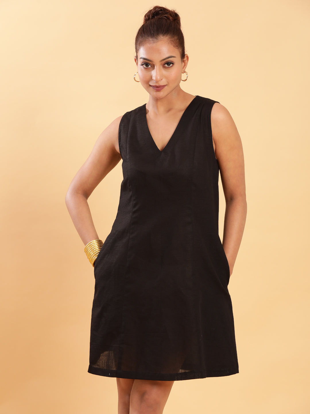 BohoJazz Black Linen Short Dress - LBD