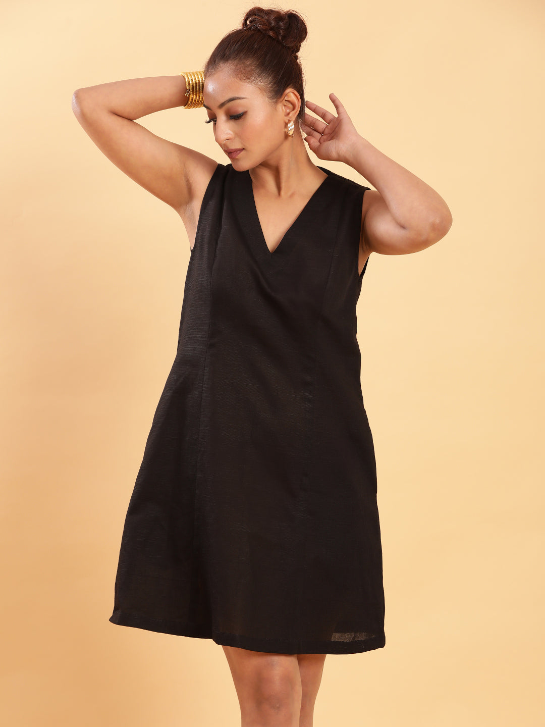 BohoJazz Black Linen Short Dress - LBD
