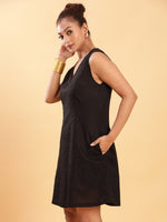 Thumbnail for BohoJazz Black Linen Short Dress - LBD