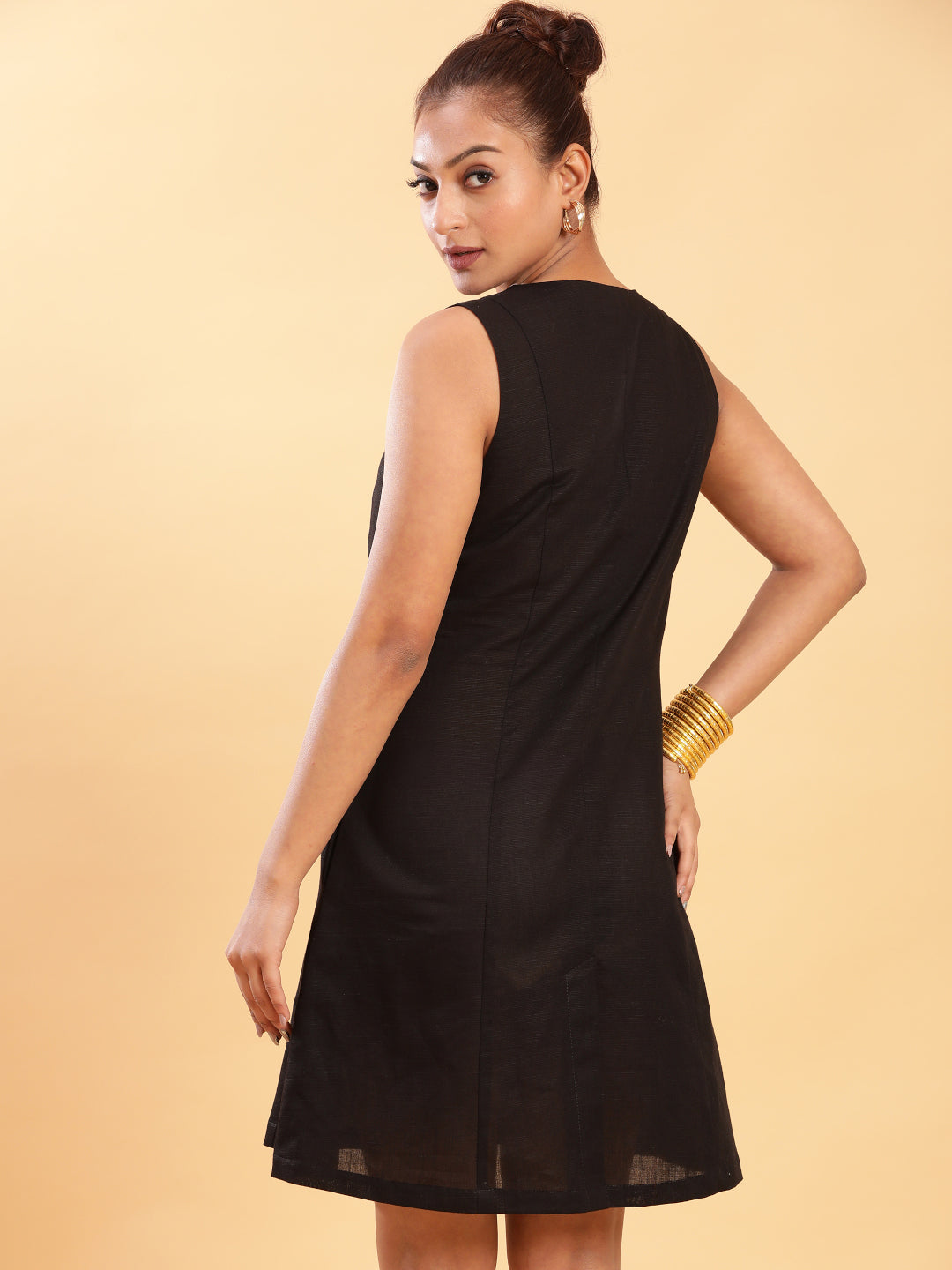 BohoJazz Black Linen Short Dress - LBD