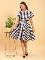 Thumbnail for BohoJazz Check-Mate Black n White Check Dress