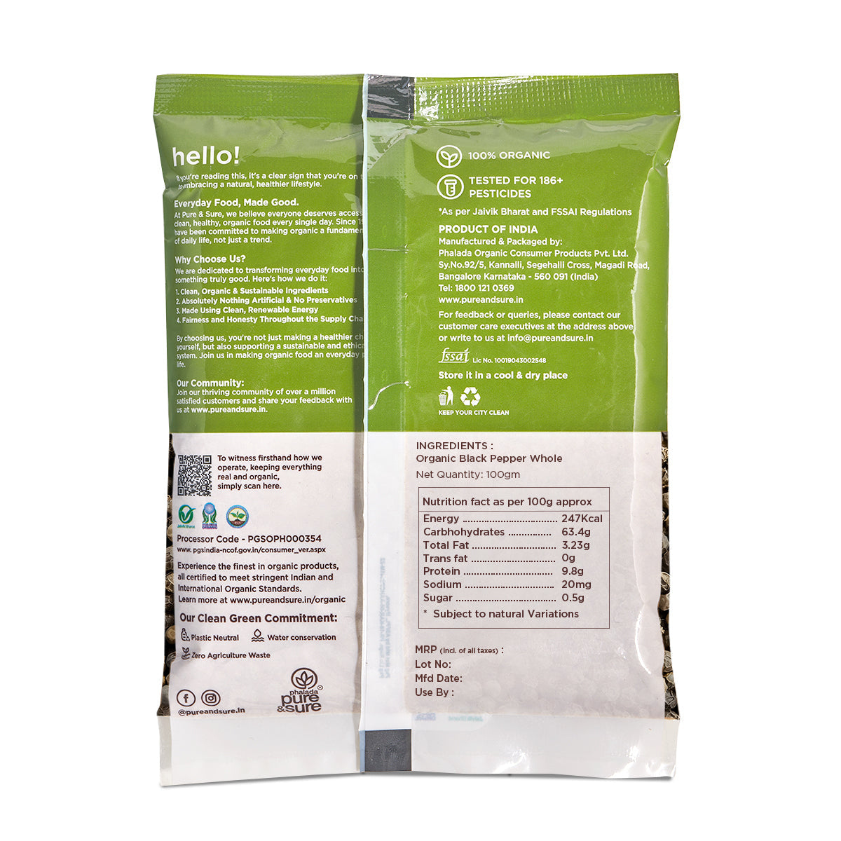 Pure & Sure Organic Black Pepper Whole - Distacart