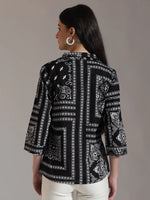 Thumbnail for Yufta Black Pure Cotton Boho Printed Top