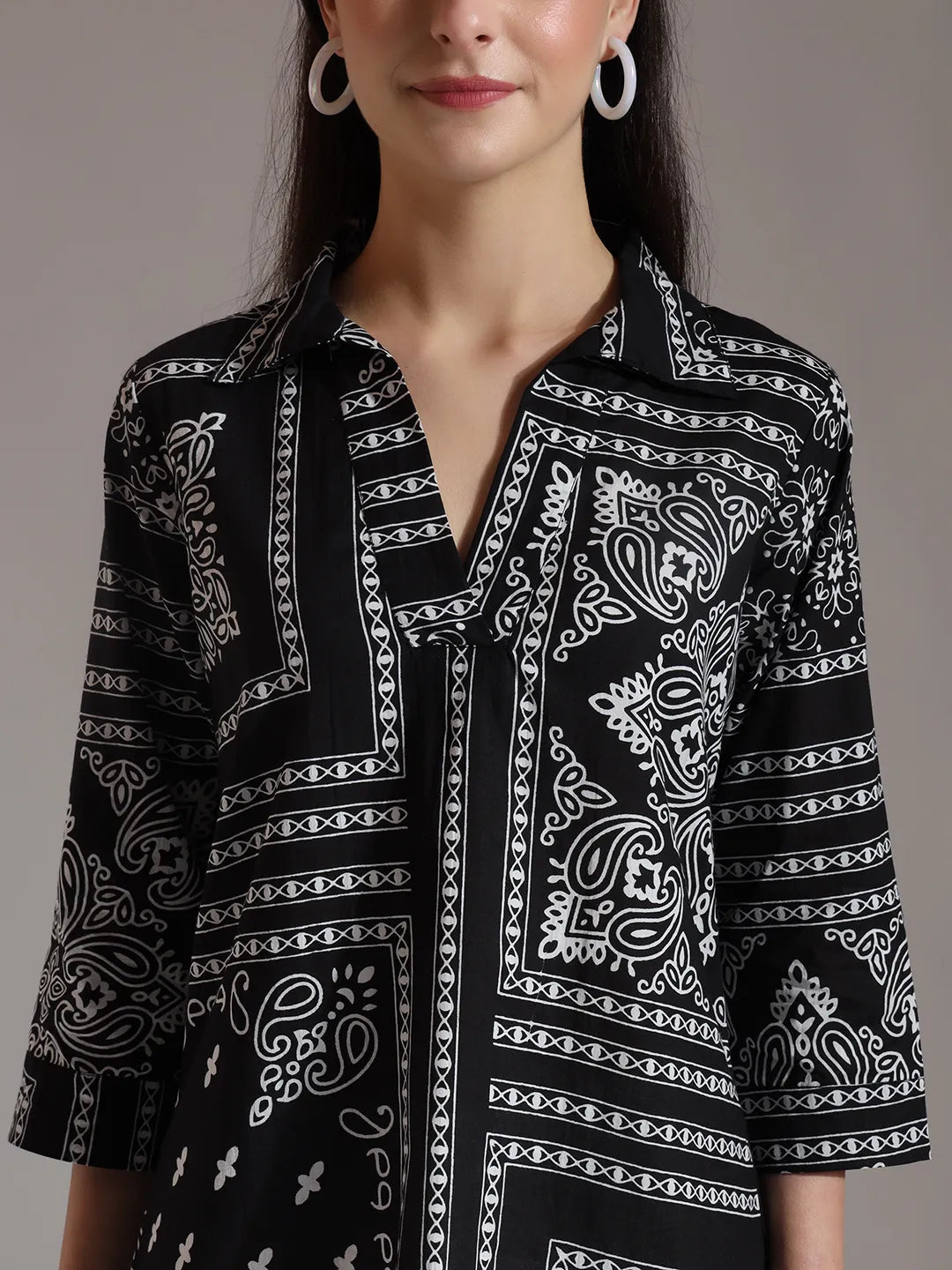 Yufta Black Pure Cotton Boho Printed Top