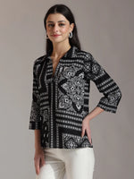 Thumbnail for Yufta Black Pure Cotton Boho Printed Top