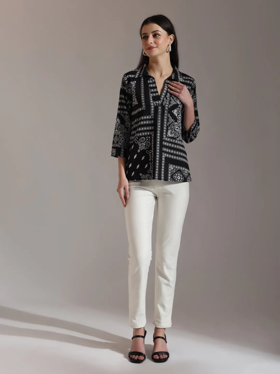 Yufta Black Pure Cotton Boho Printed Top