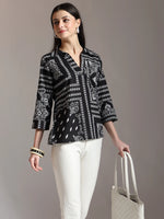 Thumbnail for Yufta Black Pure Cotton Boho Printed Top