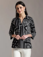 Thumbnail for Yufta Black Pure Cotton Boho Printed Top