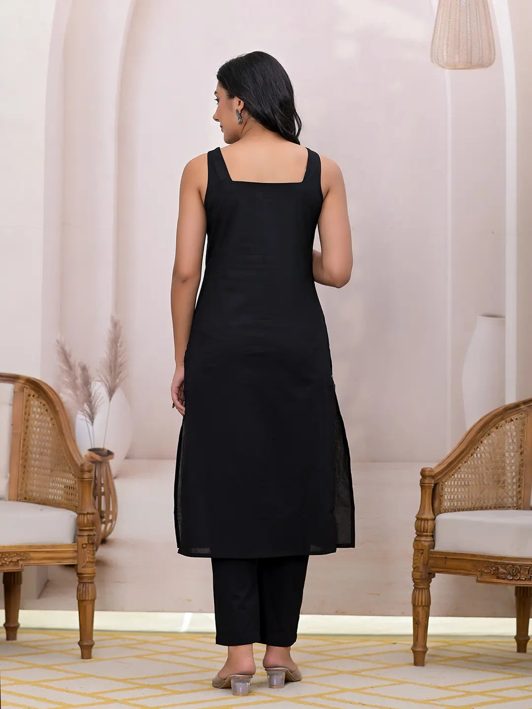 Yufta Black Pure Cotton Straight Suit Set - Distacart