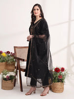 Thumbnail for Yufta Black Straight Embroidery Kurta And Trouser With Dupatta Set