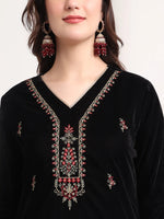 Thumbnail for Yufta Black Straight Embroidery Kurta And Trouser With Dupatta Set