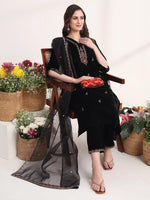Thumbnail for Yufta Black Straight Embroidery Kurta And Trouser With Dupatta Set