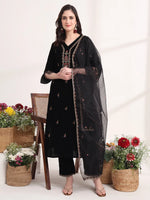 Thumbnail for Yufta Black Straight Embroidery Kurta And Trouser With Dupatta Set