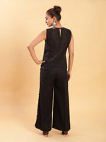 Thumbnail for BohoJazz Black self stripe Top with Flared Pants with Side Slits Co-ord Set