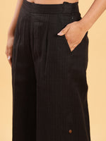 Thumbnail for BohoJazz Black self stripe Top with Flared Pants with Side Slits Co-ord Set