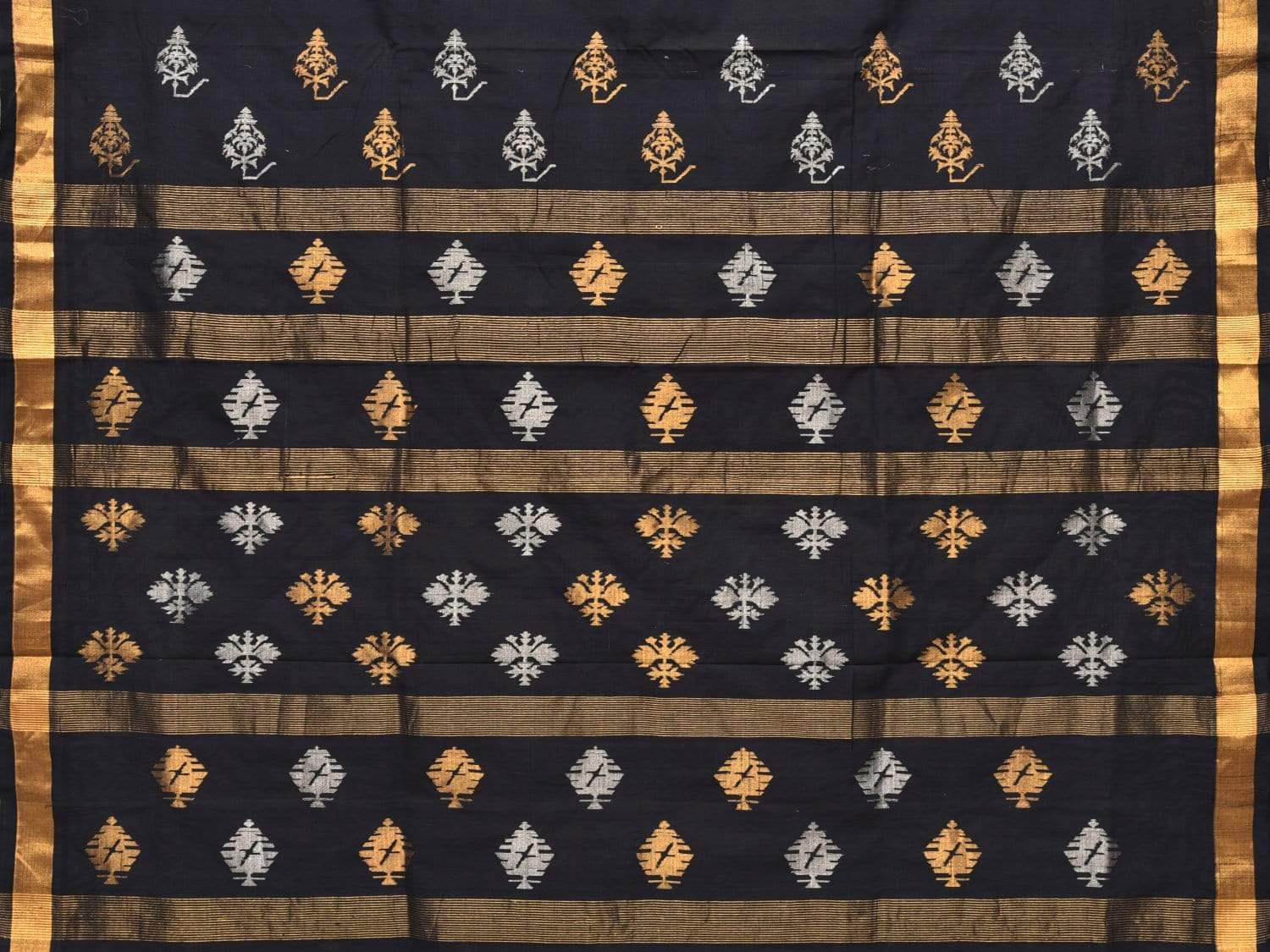 Black Uppada Cotton Handloom Saree with Assorted Buta Pallu Design - Global Threads - Distacart