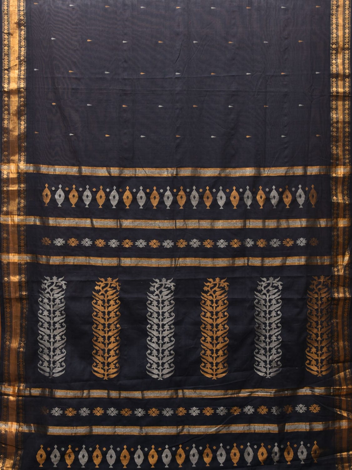Black Uppada Cotton Handloom Saree with Karpur Pallu Design - Global Threads - Distacart