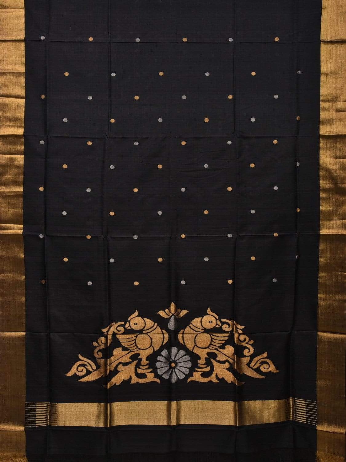 Black Uppada Silk Handloom Saree with Birds Pallu Design - Global Threads - Distacart