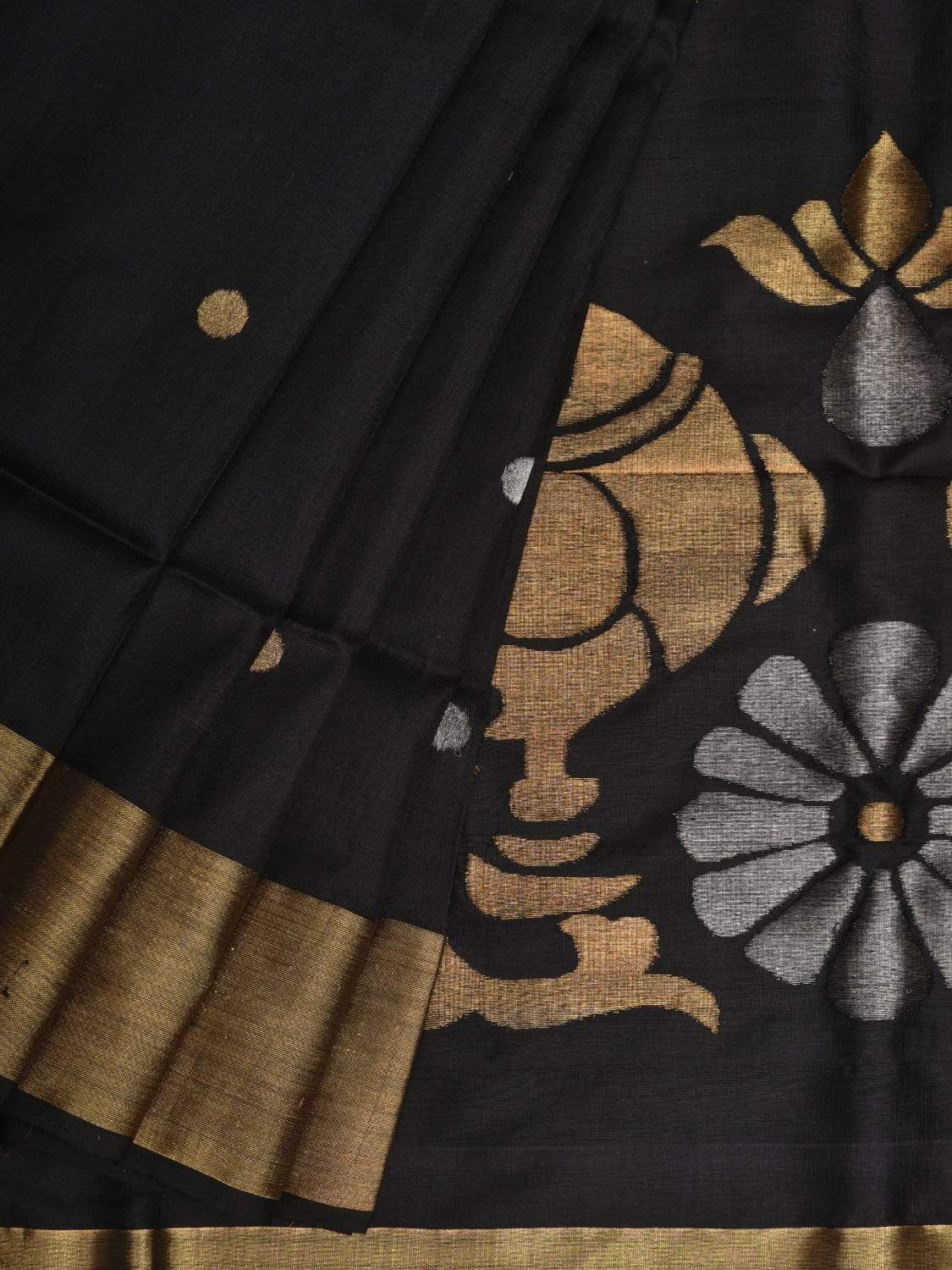 Black Uppada Silk Handloom Saree with Birds Pallu Design - Global Threads - Distacart