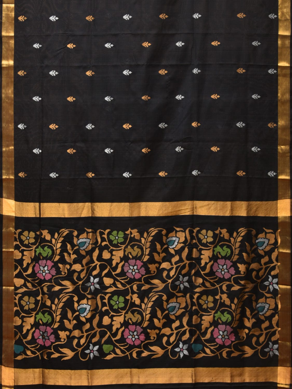 Black Uppada Silk Handloom Saree with Floral Pallu Design - Global Threads - Distacart