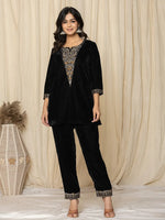 Thumbnail for Yufta Black Velvet Embroidered Co-Ord Set