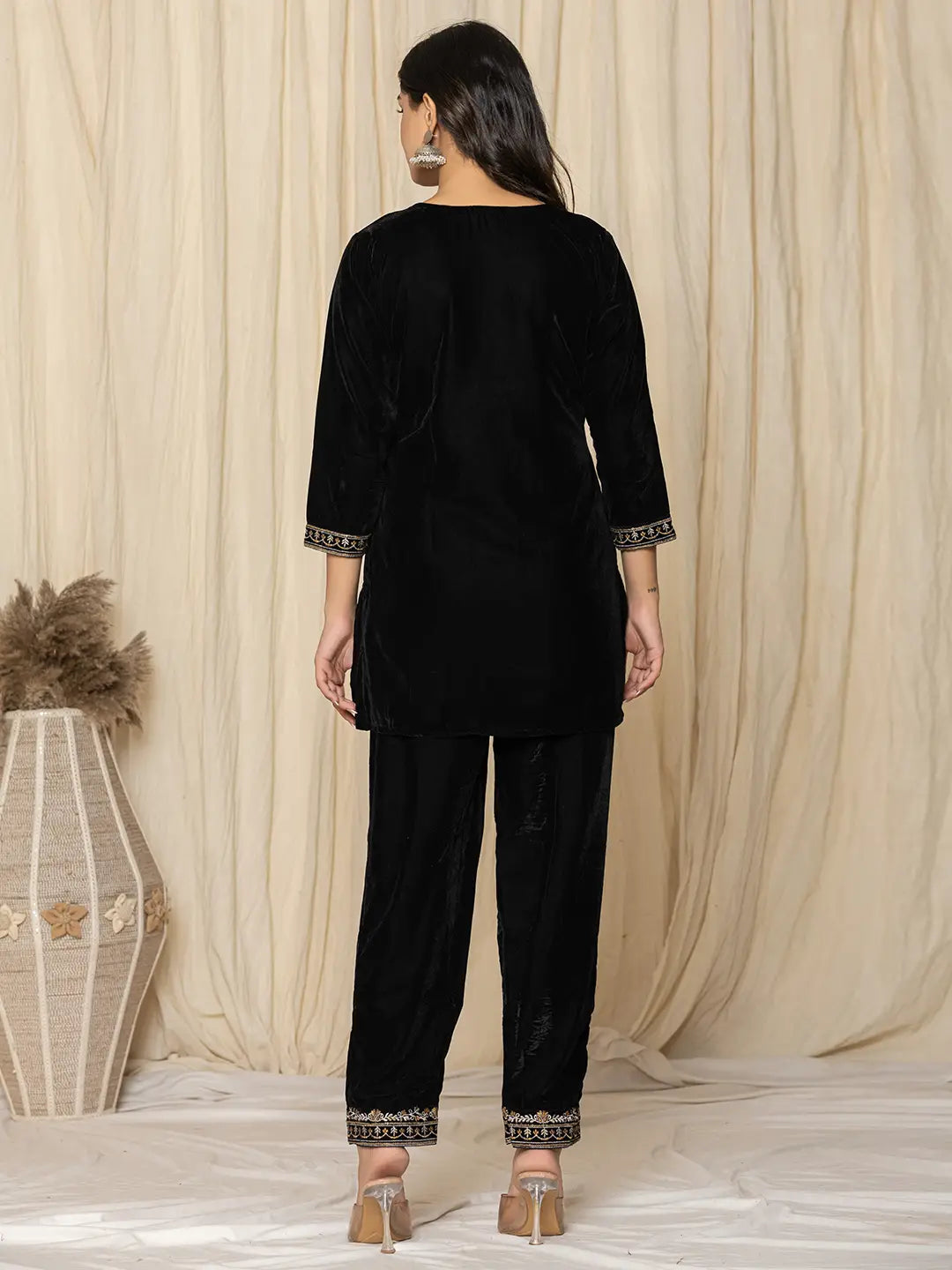 Yufta Black Velvet Embroidered Co-Ord Set
