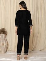 Thumbnail for Yufta Black Velvet Embroidered Co-Ord Set