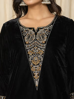 Thumbnail for Yufta Black Velvet Embroidered Co-Ord Set