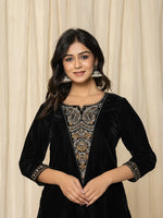 Thumbnail for Yufta Black Velvet Embroidered Co-Ord Set