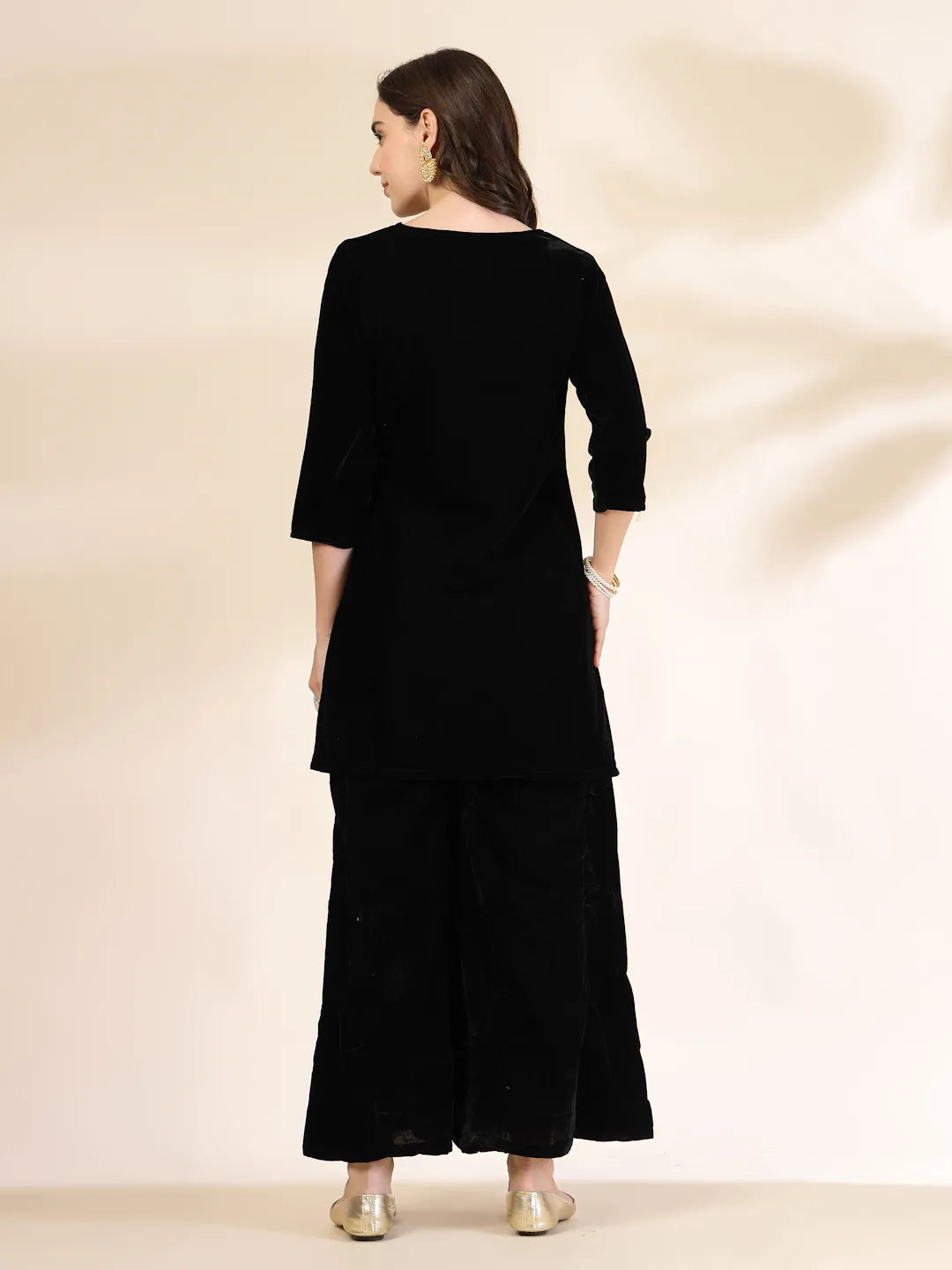 Yufta Black Velvet Zari Work CoOrd Set