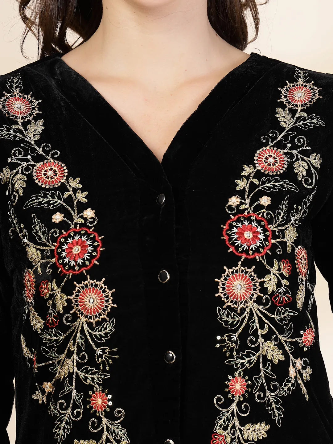 Yufta Black Velvet Zari Work CoOrd Set