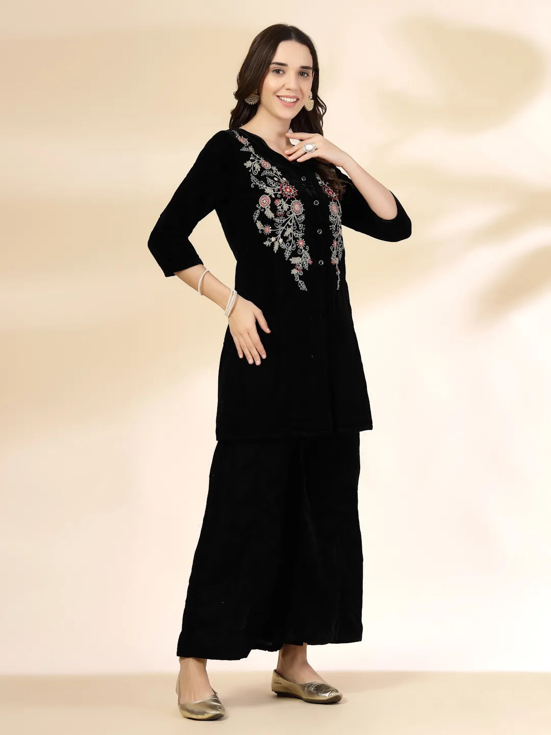 Yufta Black Velvet Zari Work CoOrd Set