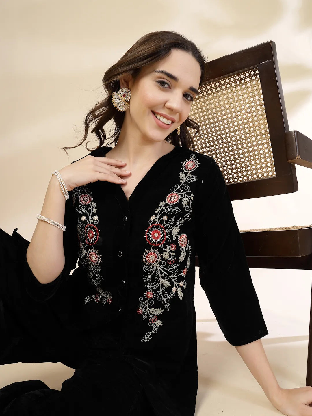 Yufta Black Velvet Zari Work CoOrd Set