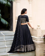 Thumbnail for Evanik Women Pure Chanderi Plain With Zari Weaving Work Border Stitched Lehenga With Unstitched Blouse Dupatta(Up to 42)