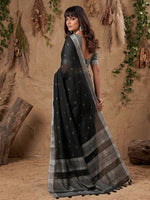 Thumbnail for Anaita Black Linen Cotton Zari Work Saree With Blouse - Dista
