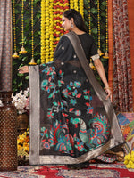 Thumbnail for Anaita Black Linen Cotton Woven Saree With Blouse - Dista