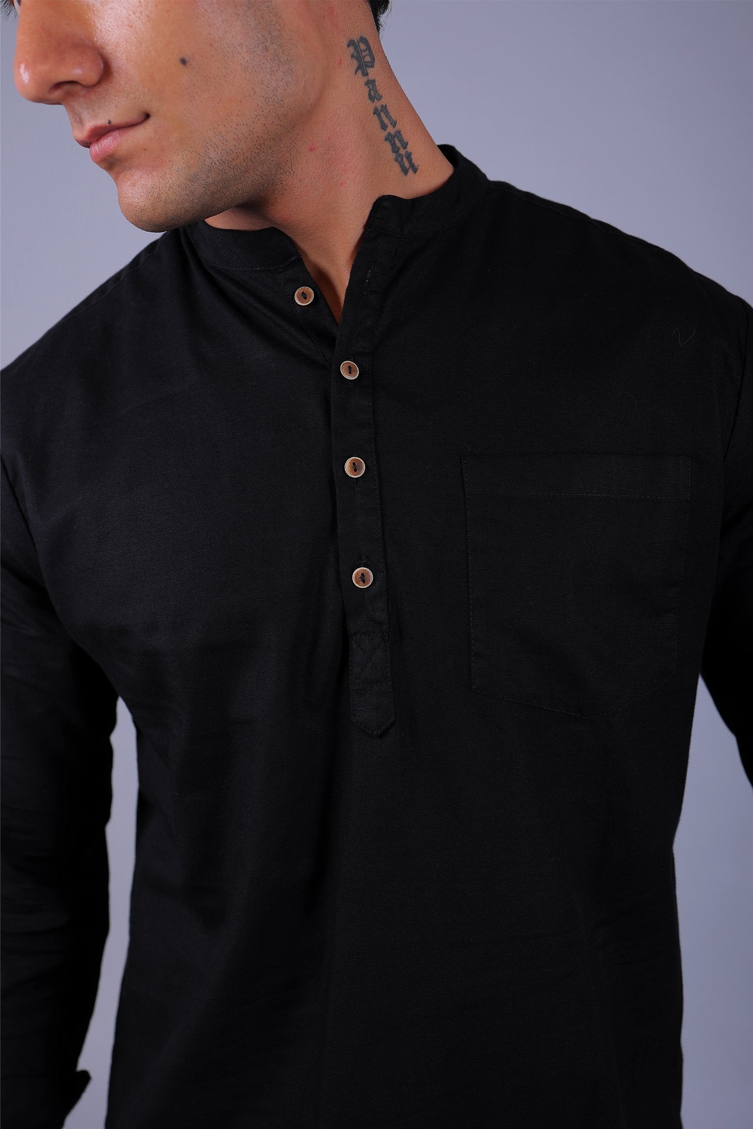 Bluebird Men's Short Kurta in Black - 100% Pure Cotton - Distacart